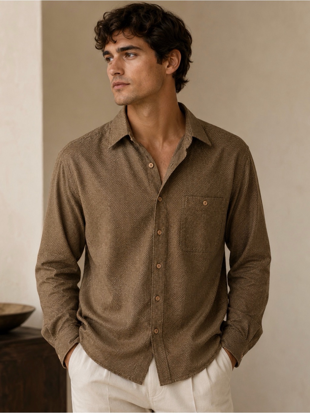 Visivo Brown Geometric Button-Up Shirt Men’s Small